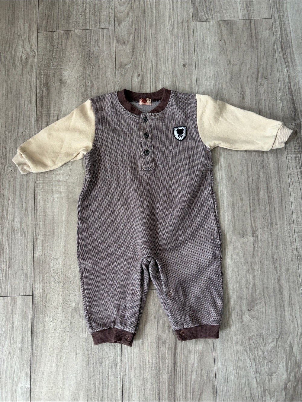 Neutral Brown & Cream Baby Footed One-Piece Romper